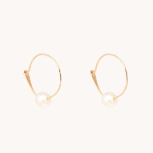 Pearl on a Wire Gold Hoop Earrings (single)